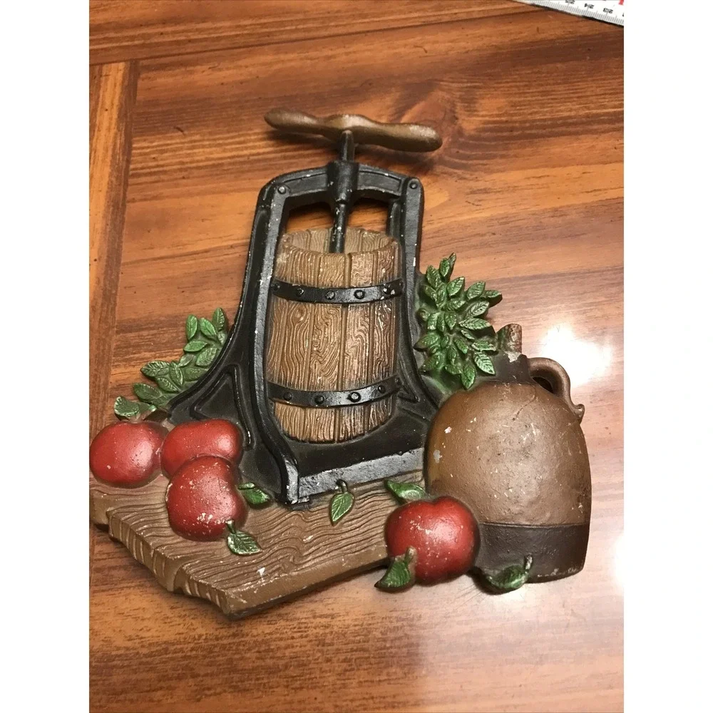 home interior homeco metal wall‎ hanging apples barrel 1978